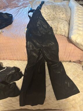 Anthropologie Black Faux Leather Jumpsuit